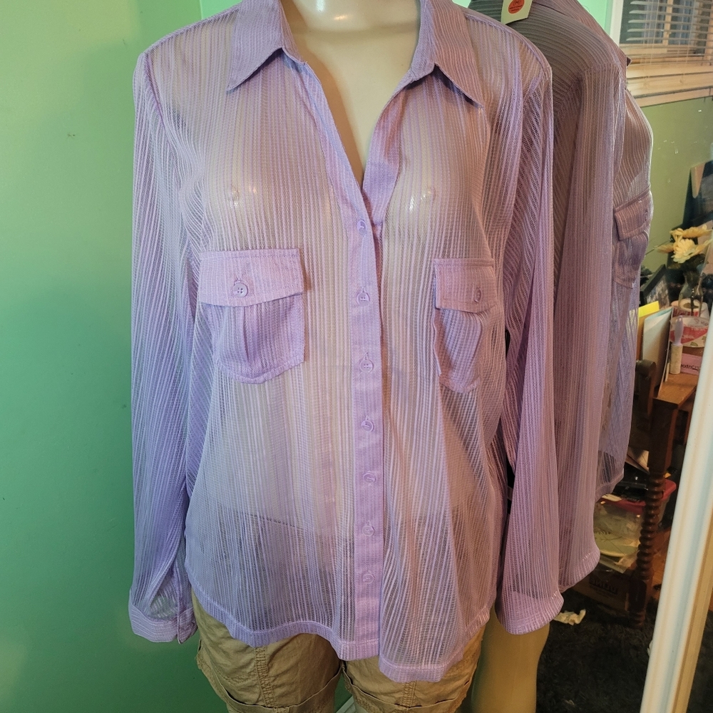 Purple Mesh Button Up Top - Love University